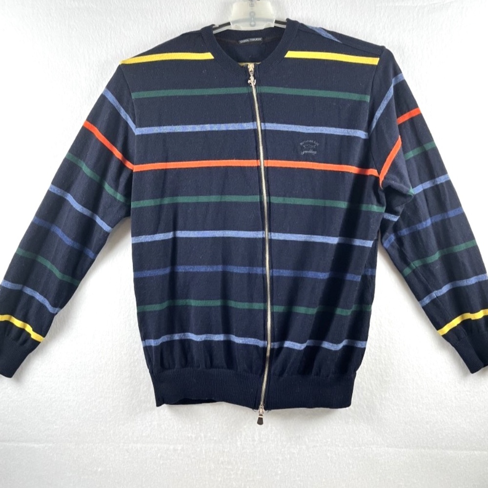 Paul & Shark Yachting Full Zip Multicolor Striped 100% Wool Men's Sz XL